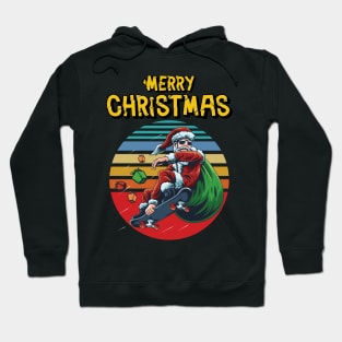 Christmas Skateboarding Santa With Vintage Sunset Perfect Gift for Christmas Day Hoodie